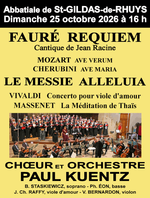 Pour télécharger le visuel de ce concert, cliquez ici… Fauré, Vivaldi, Cherubini, Massenet, Mozart et Hændel à Saint-Gildas-de-Rhuys