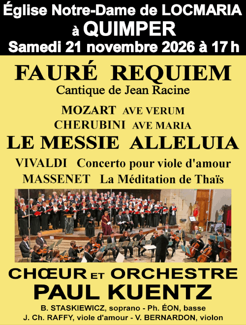 Pour télécharger le visuel de ce concert, cliquez ici… Fauré, Vivaldi, Cherubini, Mozart et Hændel à Locmaria de Quimper
